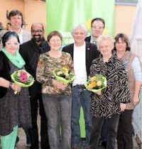 Das Foto zeigt von links nach rechts: Beatrice Schnapke-Schmidt (Platz 5), Dr. Tobias Kies (6), Josef Winkler (4), Erika Fritsche (3), Leo Neydek (2), Landesvorsitzender Thomas Petry, Irmtraud Wahlers (1) und Marion Reiter (7) 